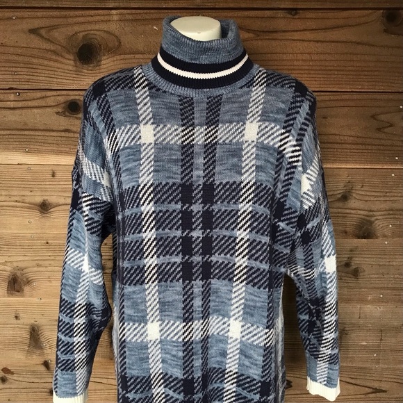 Delia McKain Blue Vintage Plaid Turtleneck Size Large - Picture 2 of 14